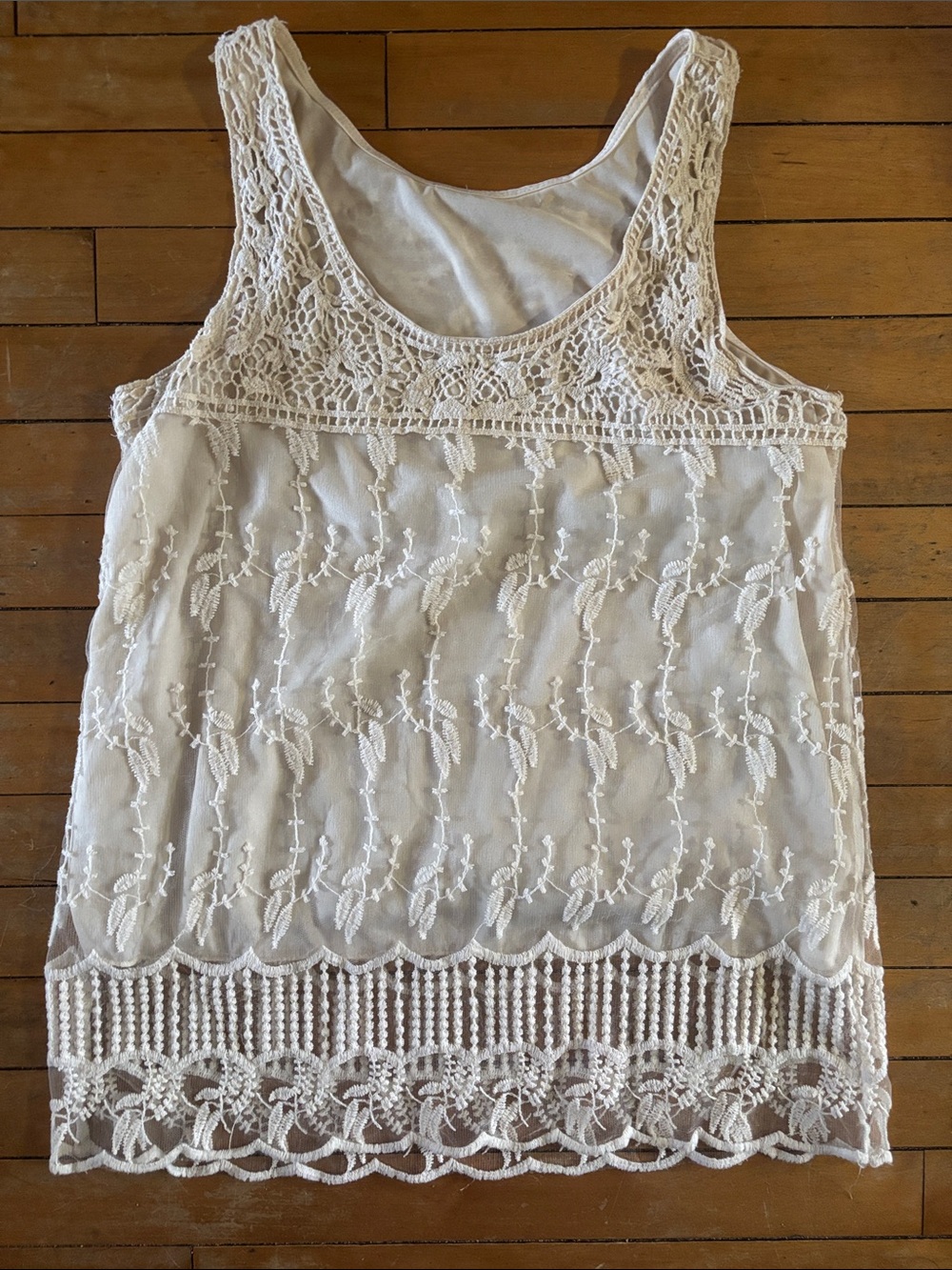 EUC Sheer Lace Embroidered Tank Top